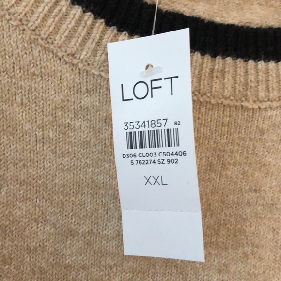 NWT LOFT Bonjour! sweater. Tan with black trim. XXL. - Picture 4 of 7